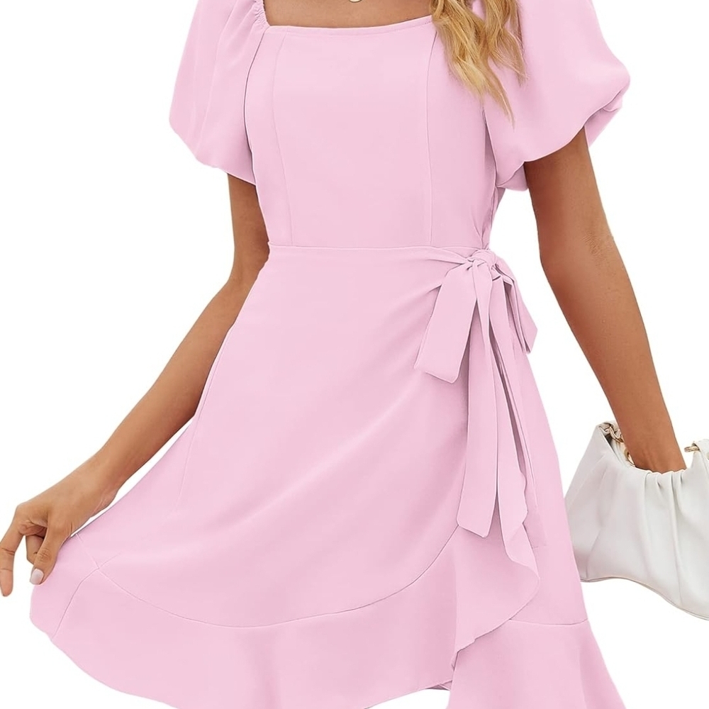 Elegant Pink Puff Sleeve Dress - Picture 1 of 3